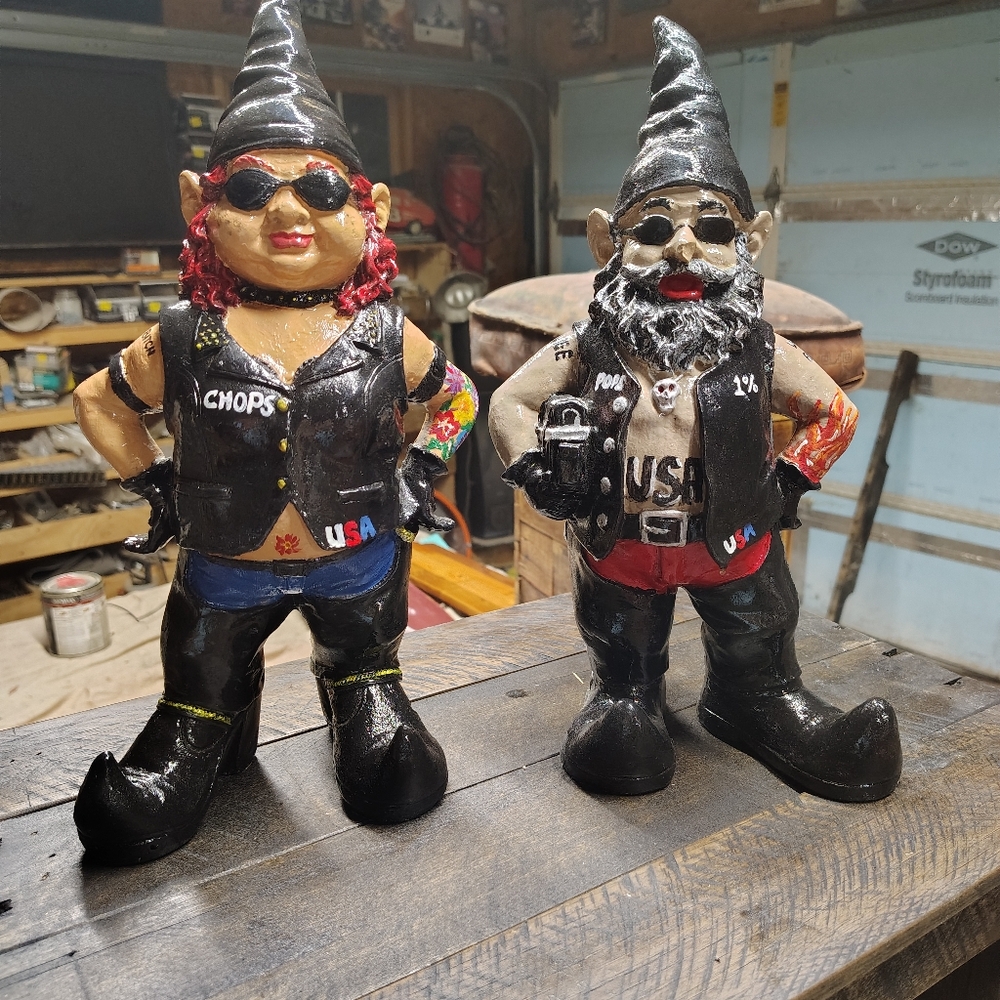 Harley rider garden gnomes